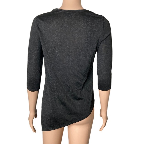 Ted Baker London Blouse Womens Size 0 Asymmetric Black Shimmer Sparkle - Picture 13 of 14